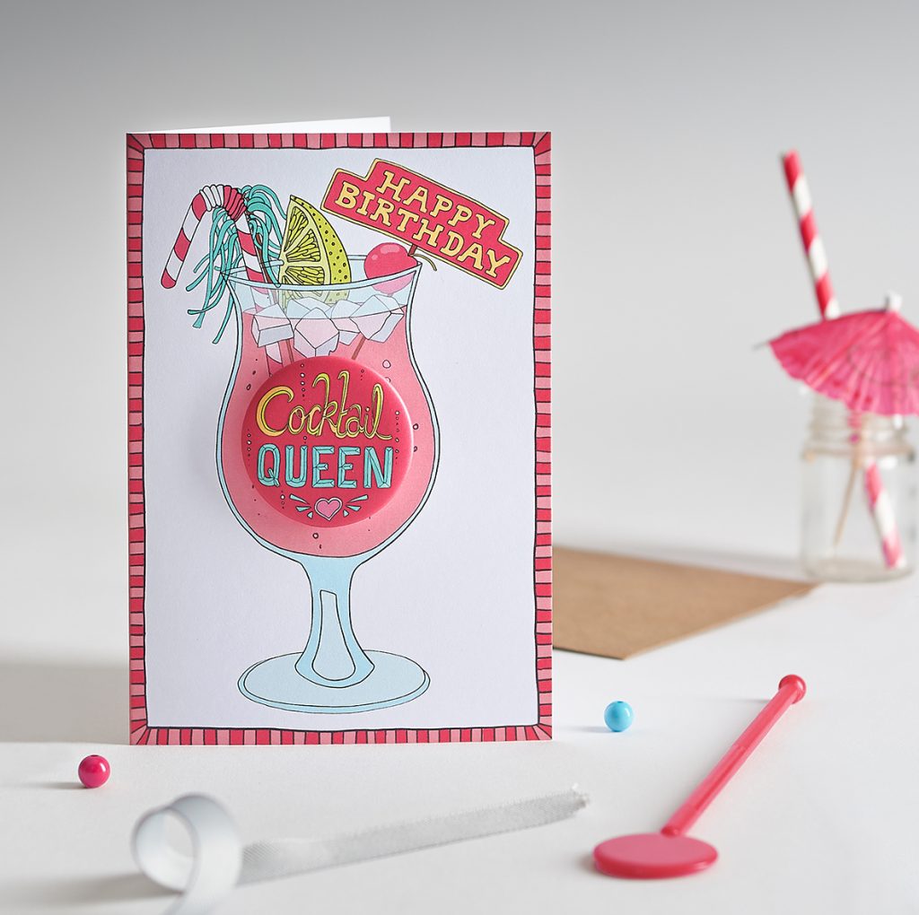 Happy Birthday Cocktail Queen - badge card