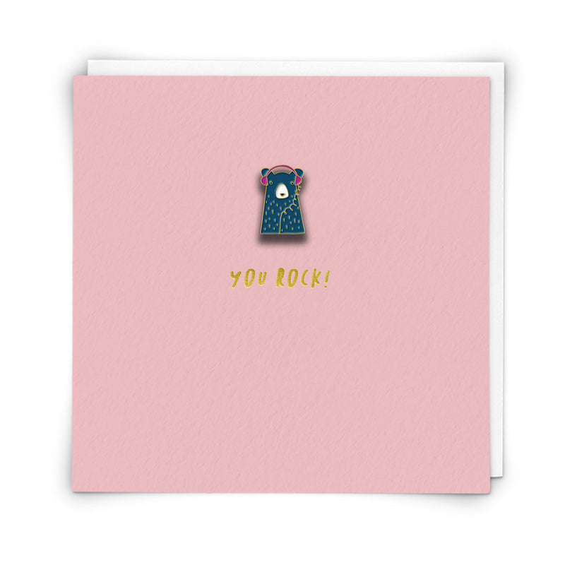 You Rock ! - Bear with Headphones Enamel pin badge card