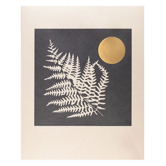 Nightime Fern Handmade Vintage Press Print
