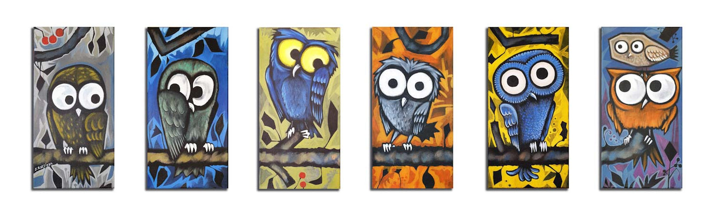 Owls on Branch original canvas set