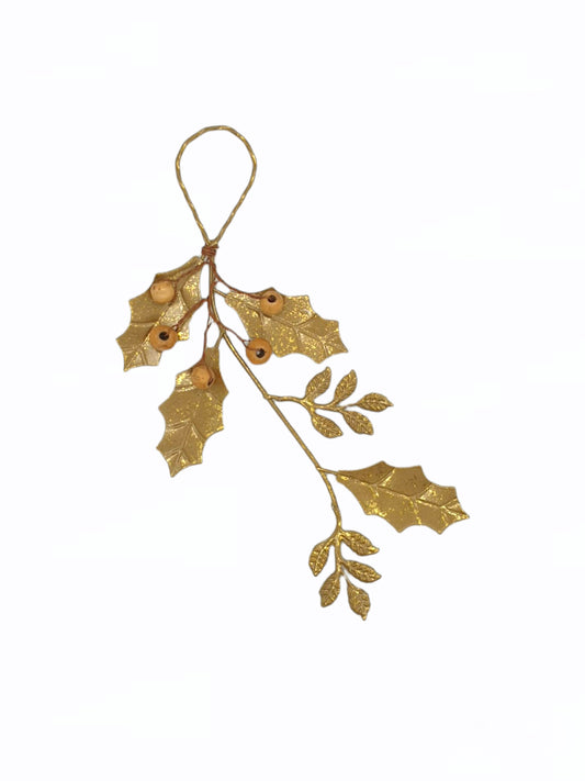 Gold Metal Leaf and Berry -  Christmas Decoration