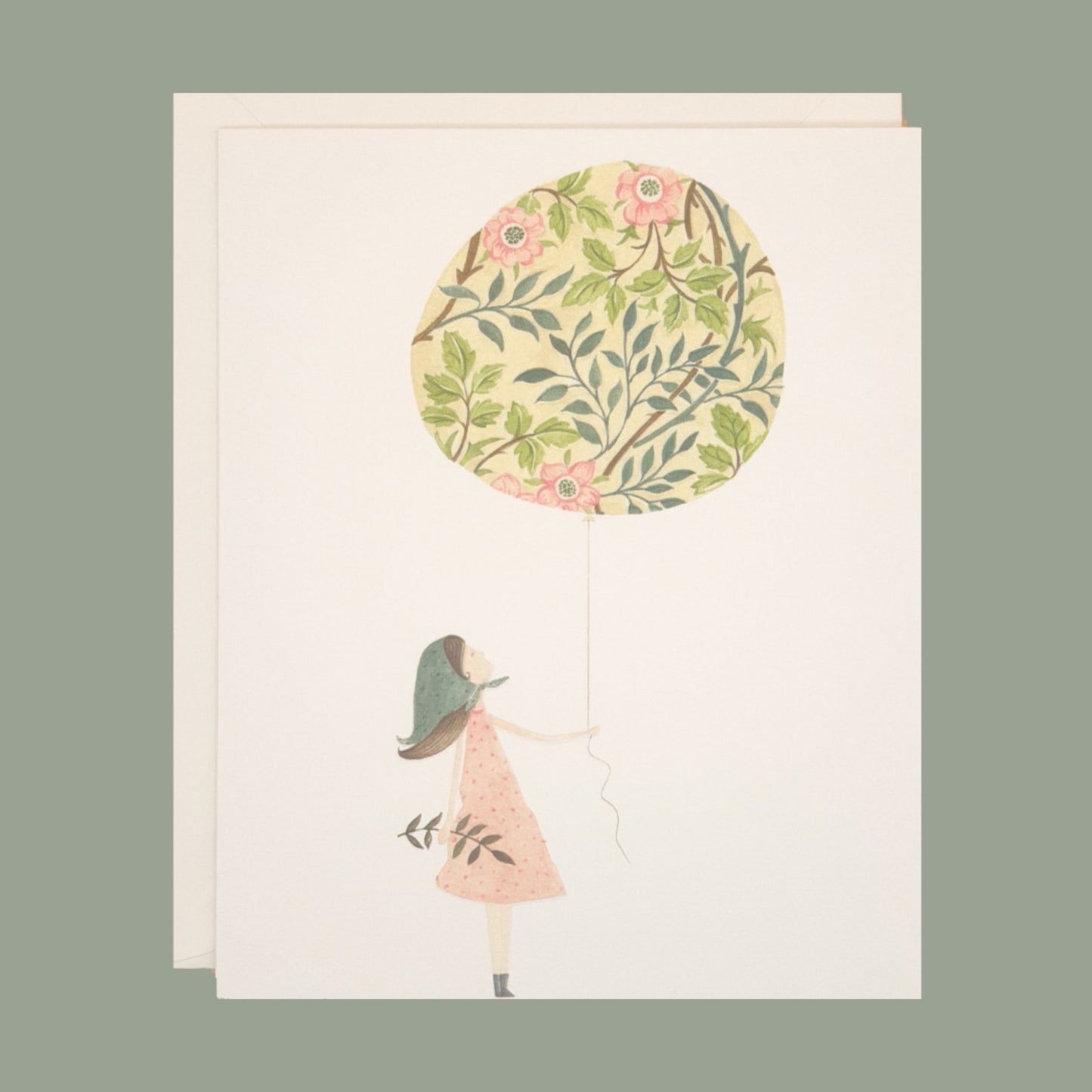 Girl and a floral balloon - greetings card