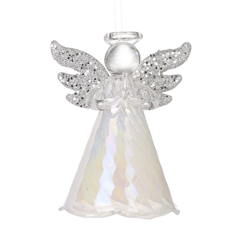 Silver Wings Glass Angel - Hanging Ornament