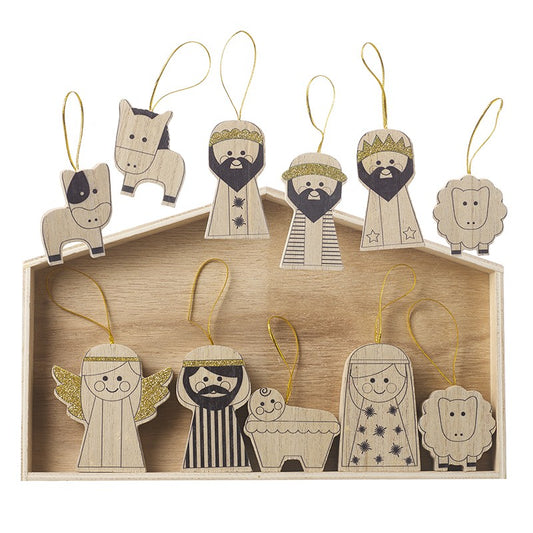 Wooden nativity set in wooden box - Christmas Decoration