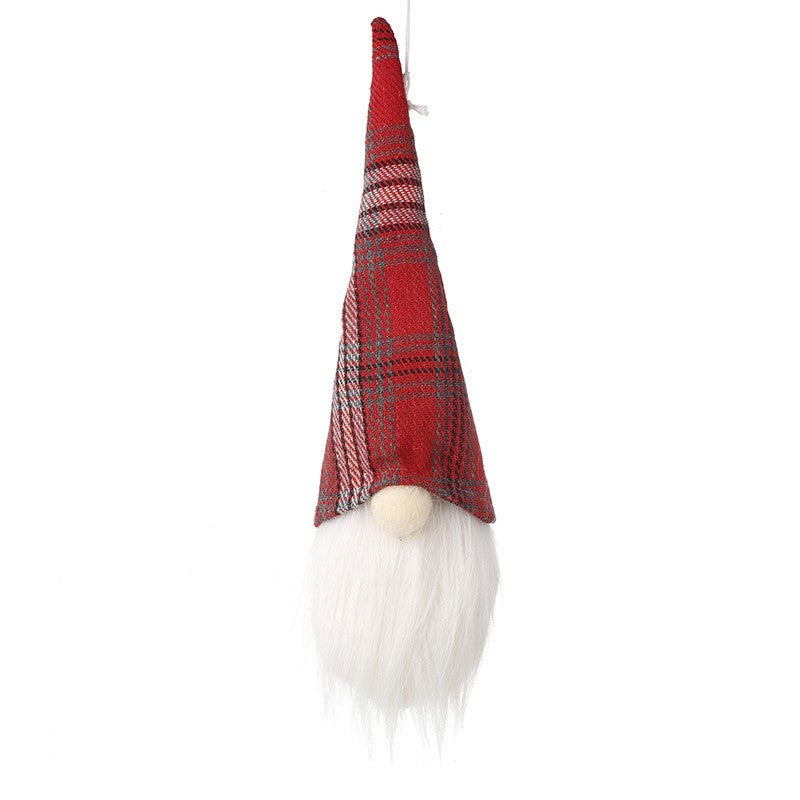 Hanging Gonk with Tall Red Tartan Hat