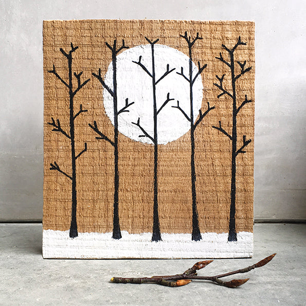 Wood Painting of Winter Trees