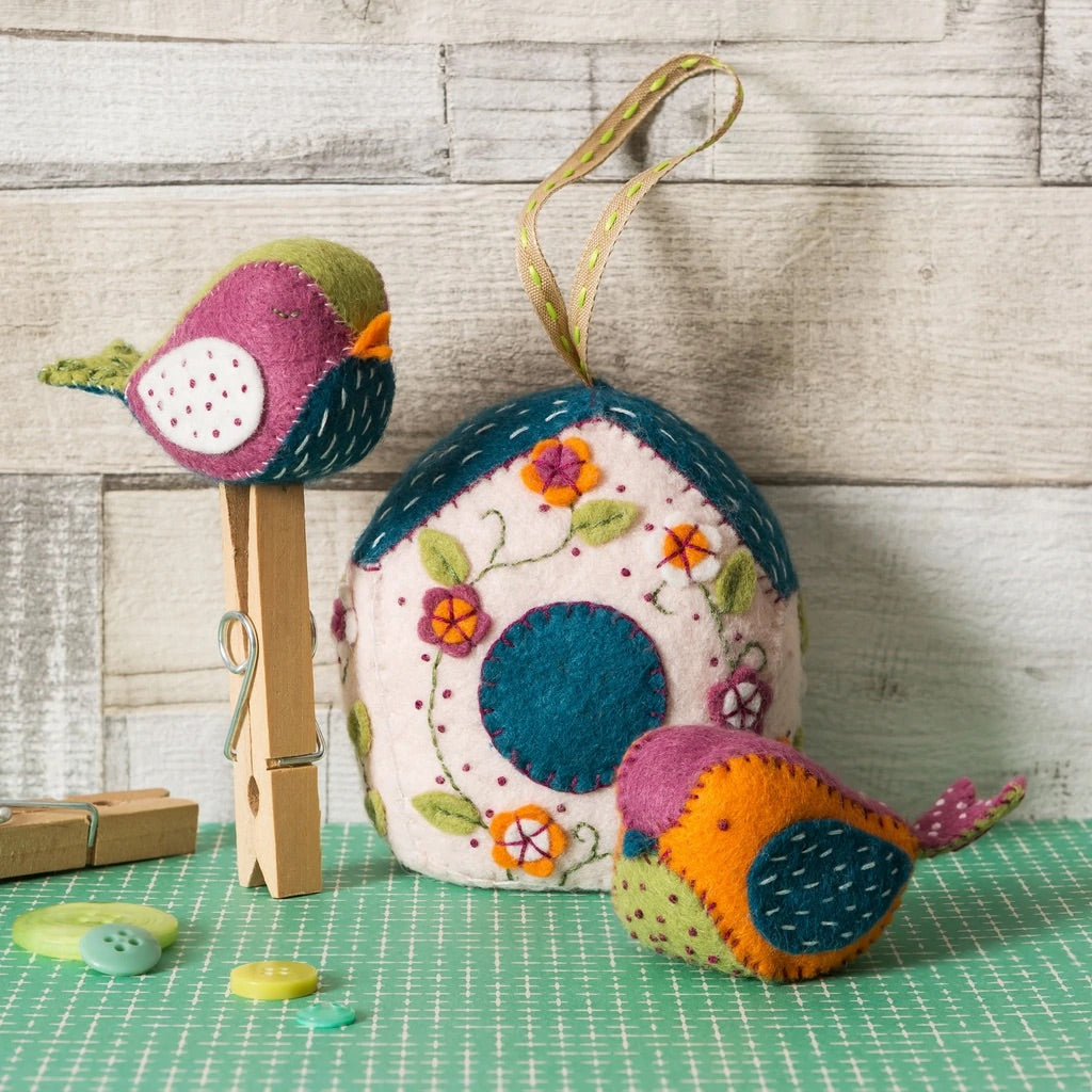 Bird house and birds wool mix felt craft Kit