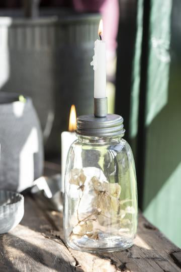 Candle Holder - Glass Jar with Metal Lid and 12 taper candles