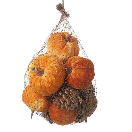 Velvet Pumpkins with Pinecones Set