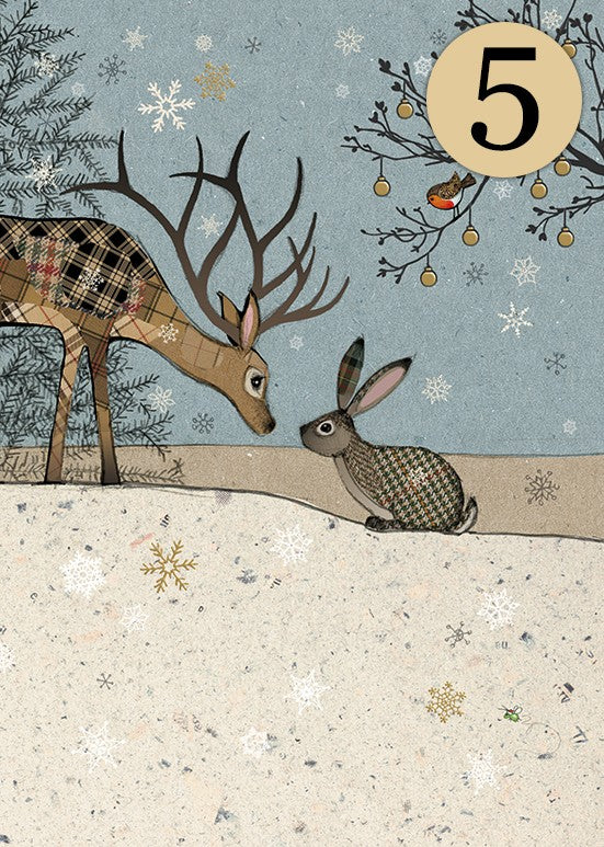 Festive Deer and Rabbit Landscape - Christmas Cards Pack