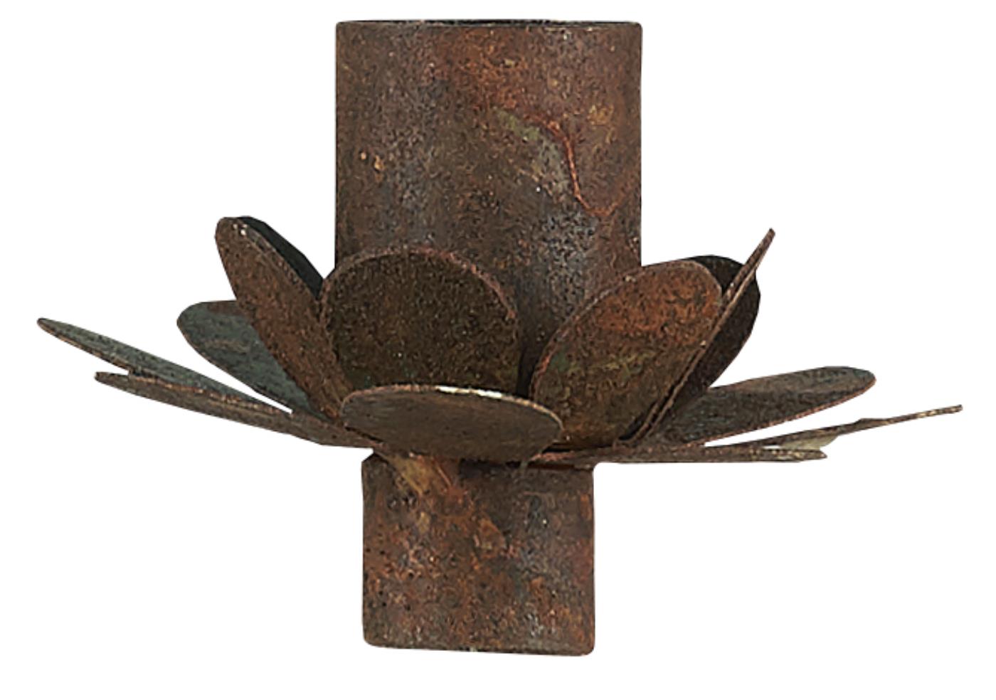 Candle holder for a taper candle- flower in rust