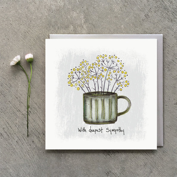 Flowers in a mug card - deepest sympathy