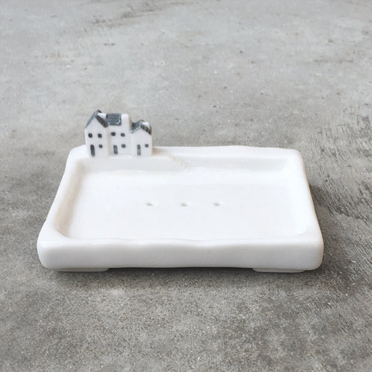 Porcelain soap dish with houses, steps & quayside