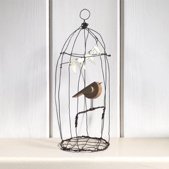 Naive bird rusty wire cage- Large