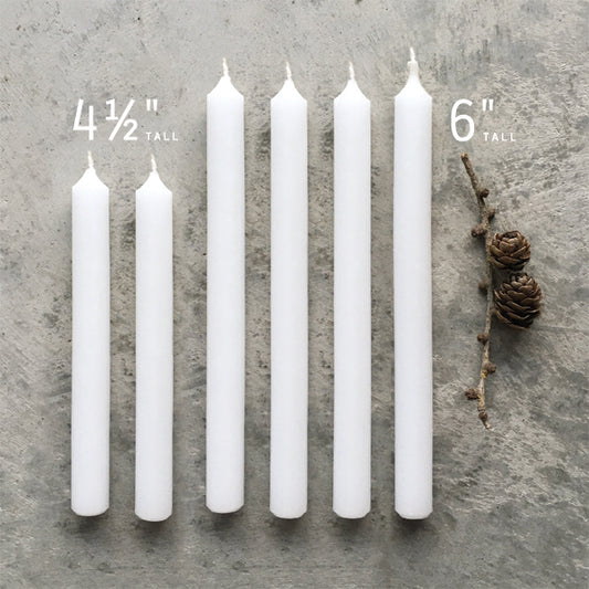 White slim taper candles 6”/ 15cm - Pack of 6