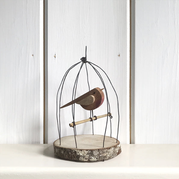 Naive bird rusty wire cage-Small
