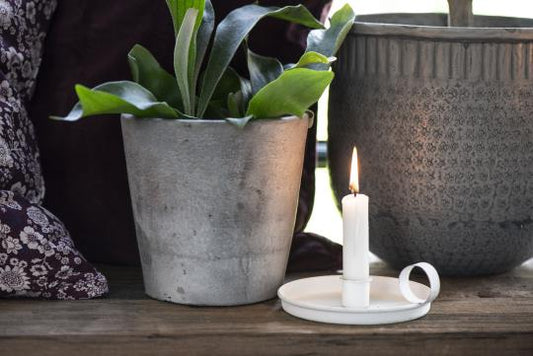 White Metal Candle Holder with handle