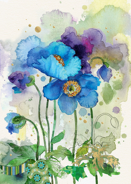 Blue Poppies - Blank Greetings card