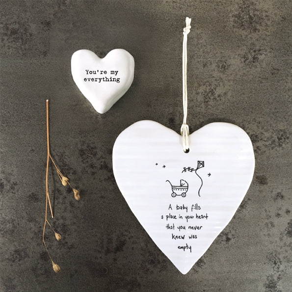 Porcelain wobbly Heart hanger- A Baby fills a place