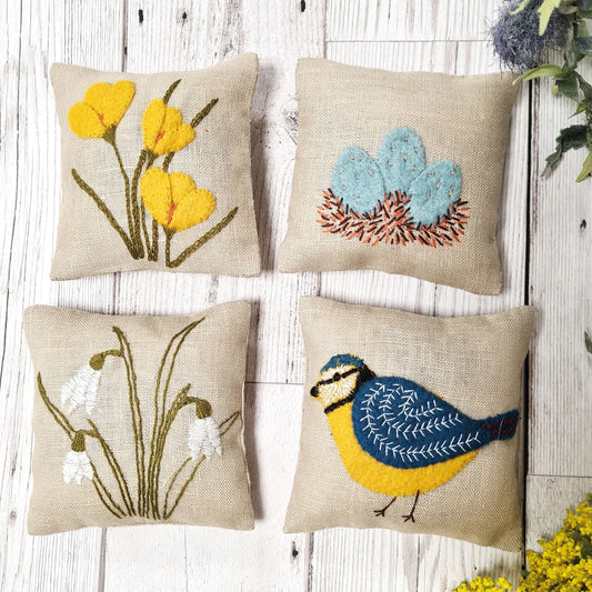 Spring Garden Linen Lavender Bags Embroidery Kit