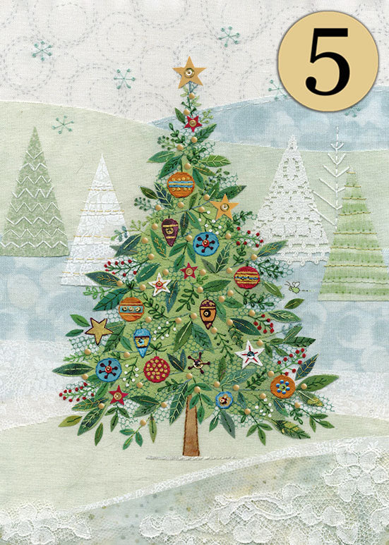 Festive Embroidered Tree - Christmas Cards Pack