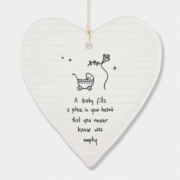 Porcelain wobbly Heart hanger- A Baby fills a place