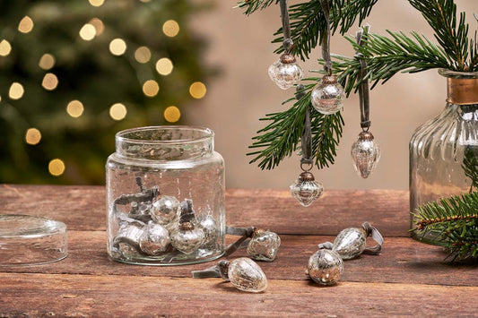Adisa Bauble jar with 16 baubles- antique silver