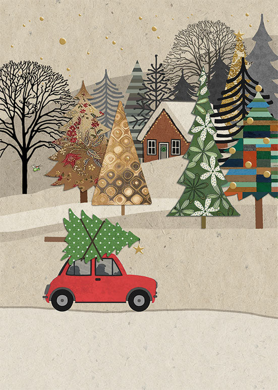 Car and Tree Landscape - Christmas Cards Pack