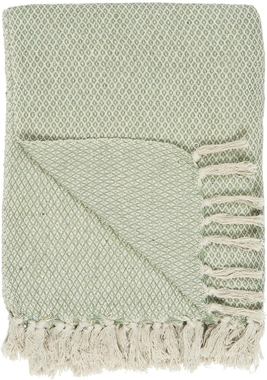 Throw with a cream/ green window pattern