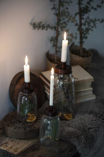 Candle Holder - Glass Jar with Metal Lid and 12 taper candles
