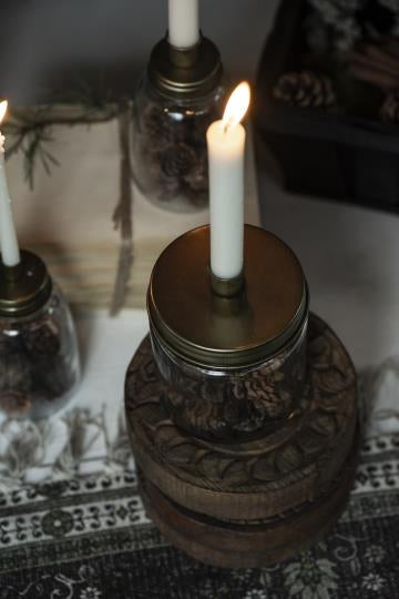 Candle Holder- Glass with Antique brass lid