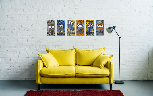 Owls on Branch original canvas set